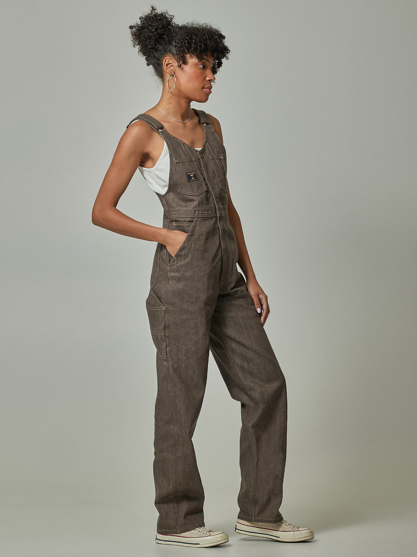 Women's Lee® x The Brooklyn Circus® Whizit Zip Bib Overall in Brown Selvedge alternative view 3