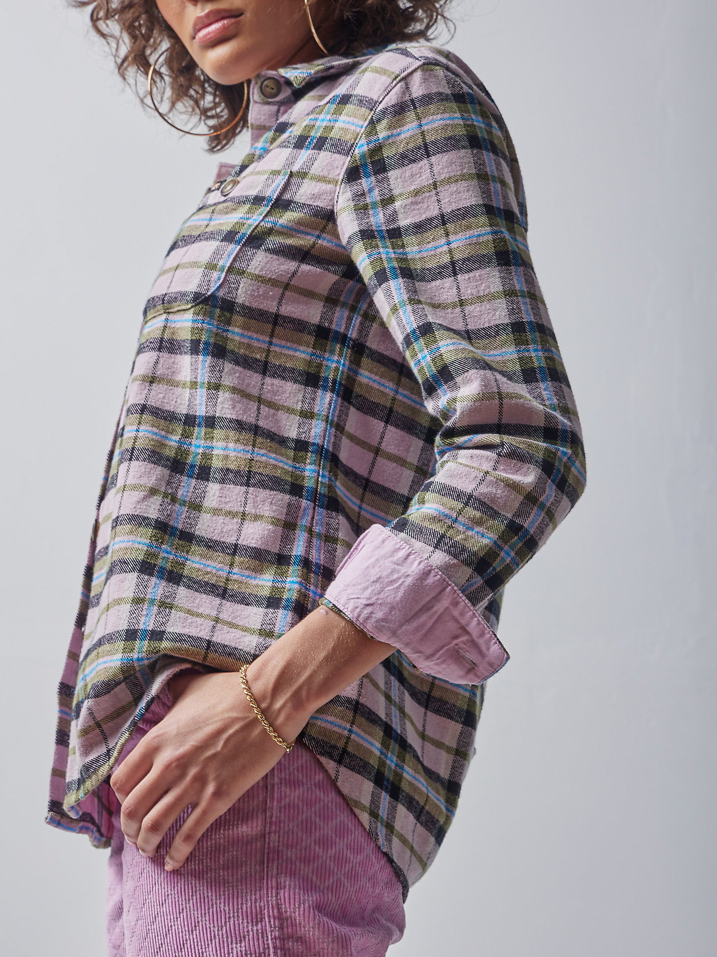 Women's Lee® x The Brooklyn Circus® Plaid Overshirt in Soft Misty Plaid alternative view 3