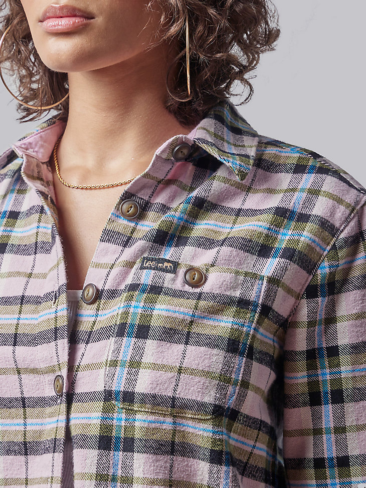 Women's Lee® x The Brooklyn Circus® Plaid Overshirt in Soft Misty Plaid alternative view 4