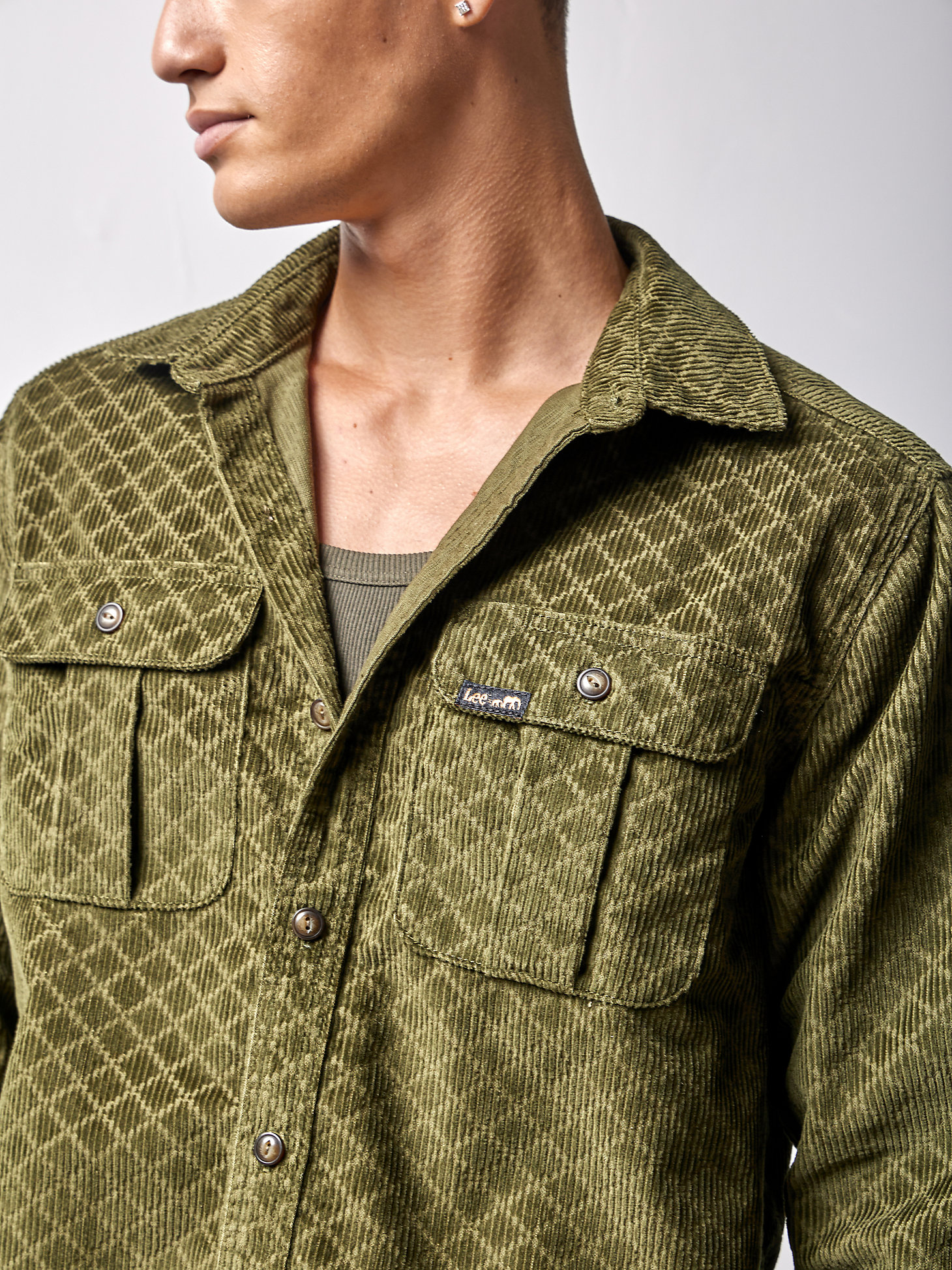 Men's Lee® x The Brooklyn Circus® Working West Corduroy Button Down Shirt in Kale alternative view 3
