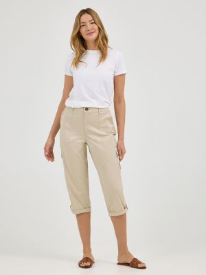 Women's Ultra Lux with Flex-to-Go Relaxed Cargo Capri in Pioneer Beige