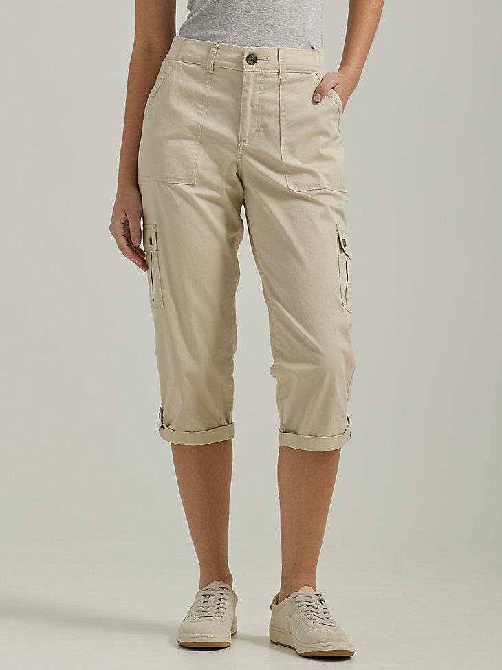 Women's Flex-to-Go Relaxed Fit Cargo Capri in Pioneer Beige main view