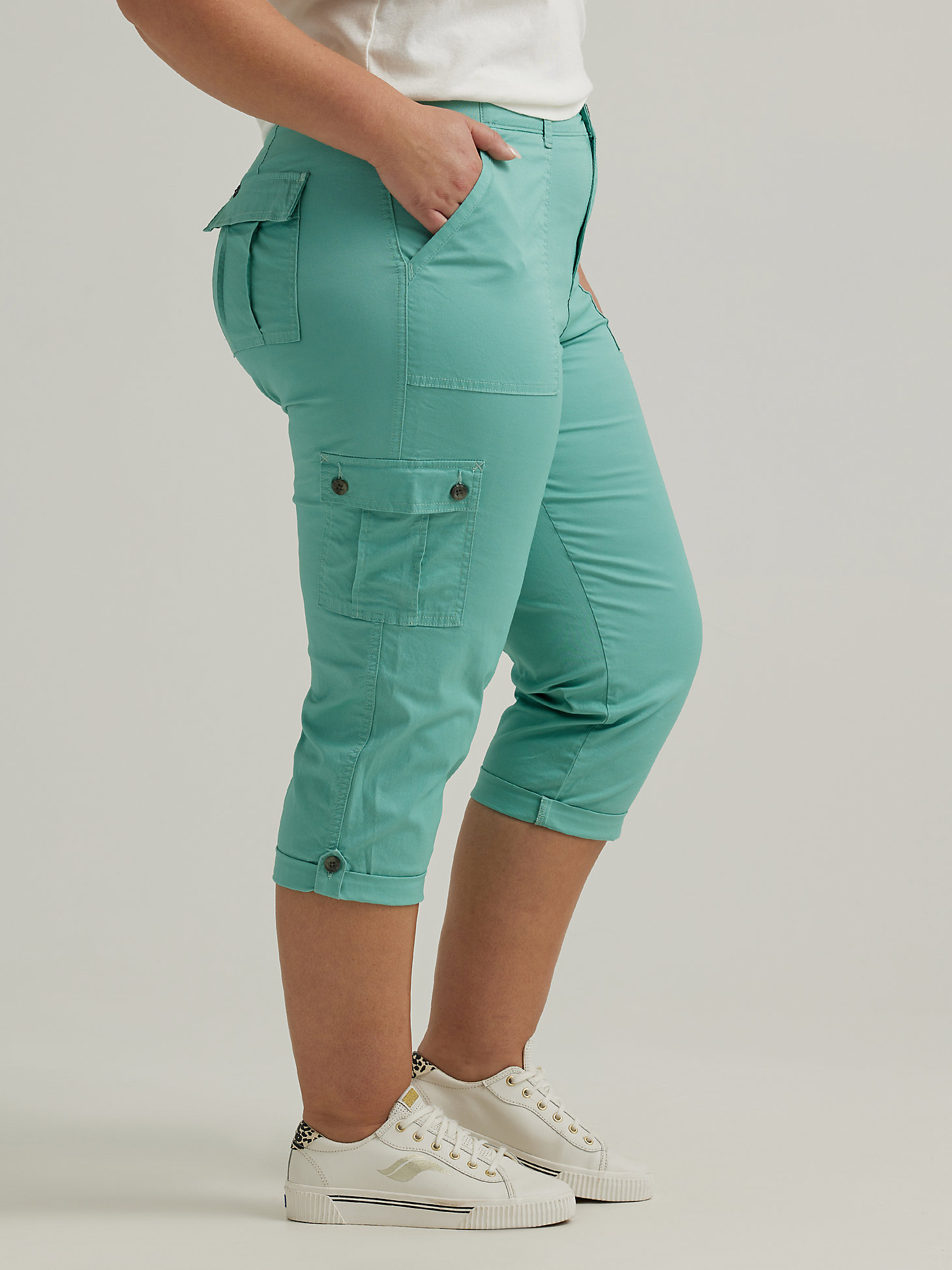 Women's Ultra Lux with Flex-To-Go Relaxed Cargo Capri (Plus) in Dusty Jade alternative view 2