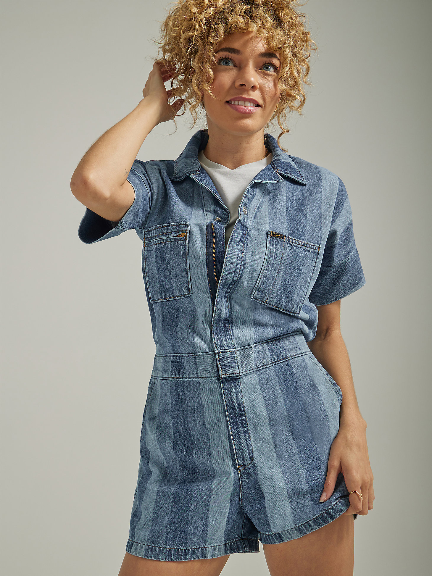 Women's Short Union-Alls® in Hits of Blue main view