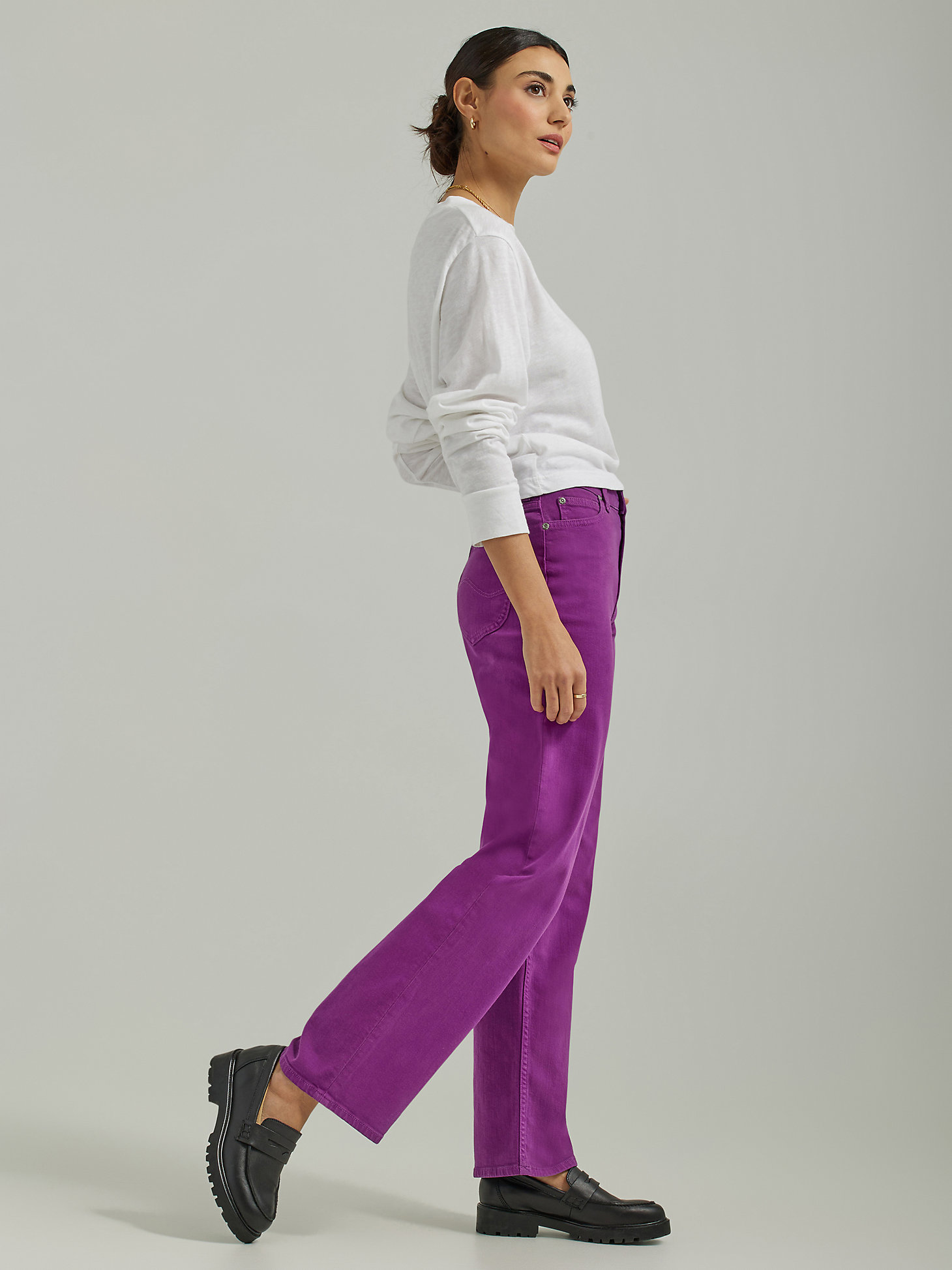 Women's High Rise Wide Leg Colored Ankle Jean in Disco Purple alternative view 2