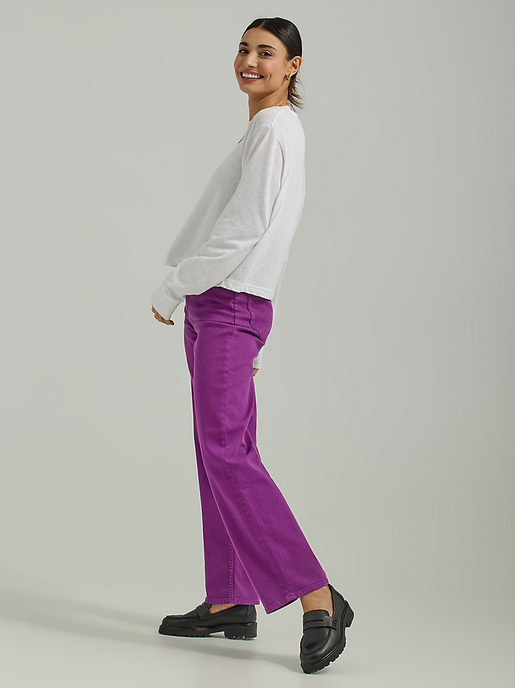 Women's High Rise Wide Leg Colored Ankle Jean in Disco Purple alternative view 3