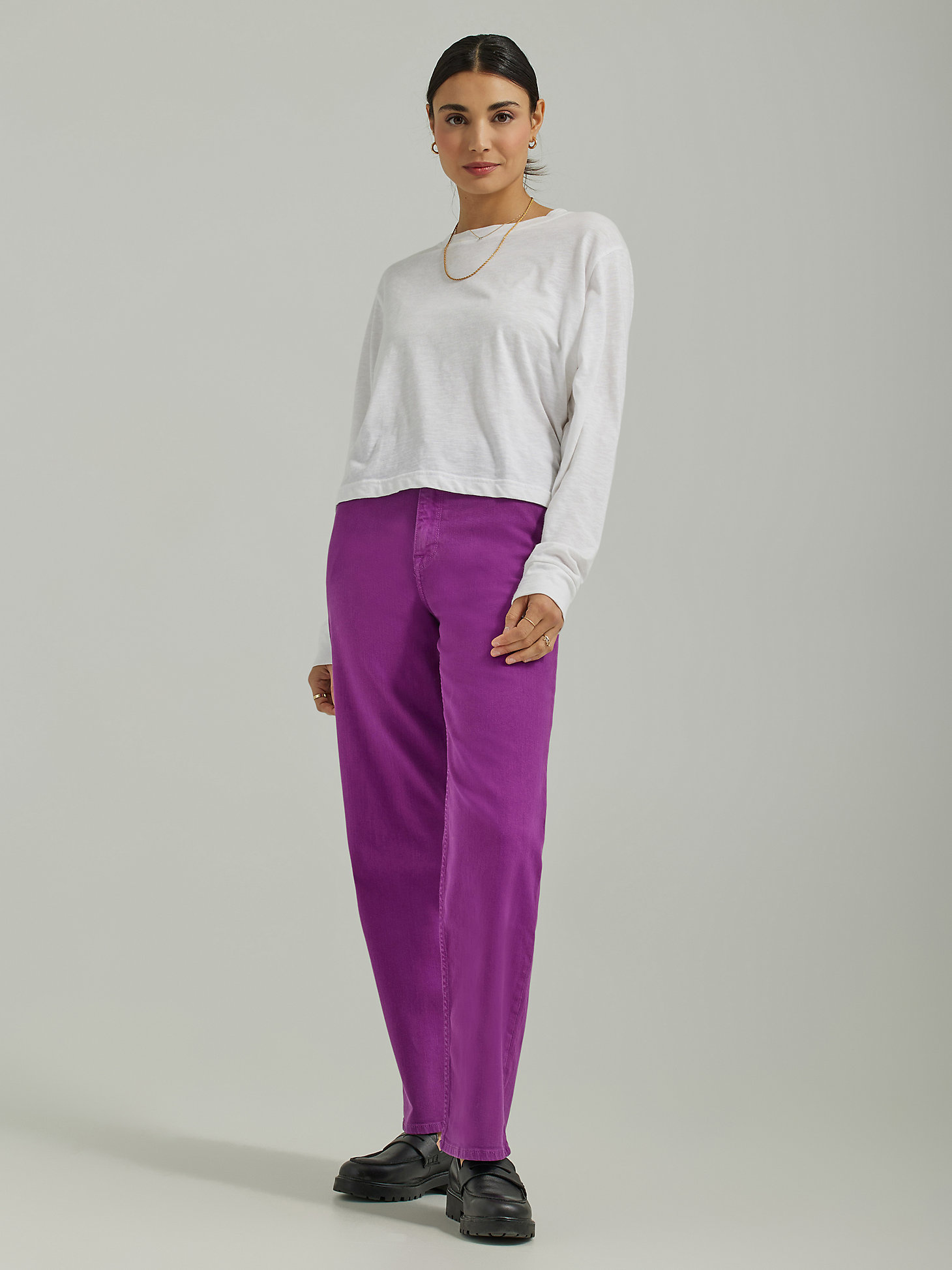 Women's High Rise Wide Leg Colored Ankle Jean in Disco Purple alternative view 4