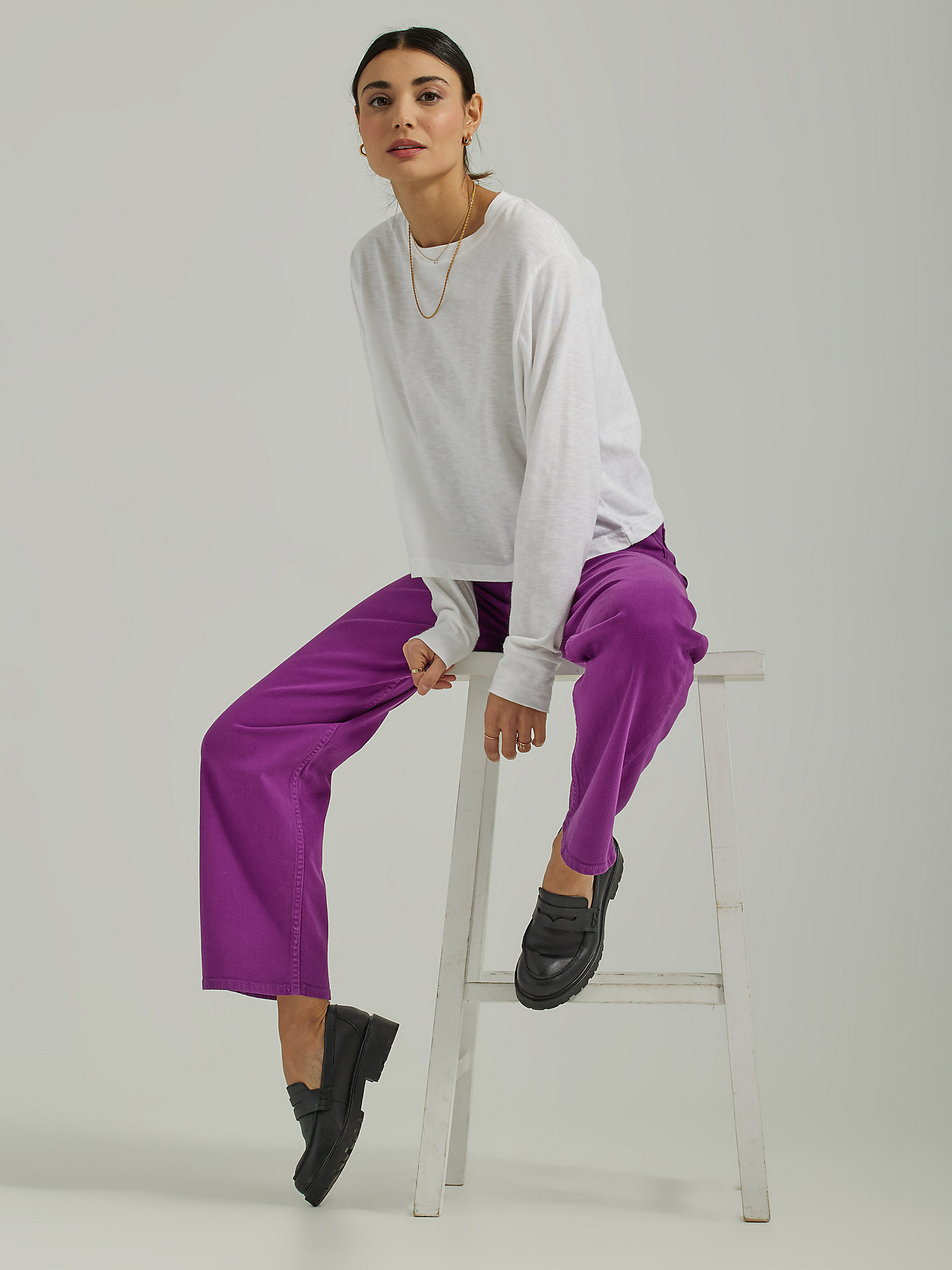 Women's High Rise Wide Leg Colored Ankle Jean in Disco Purple alternative view 7