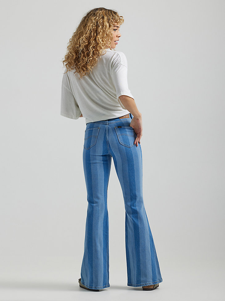 Women's High Rise Striped Flare Jean in Hits of Blue alternative view