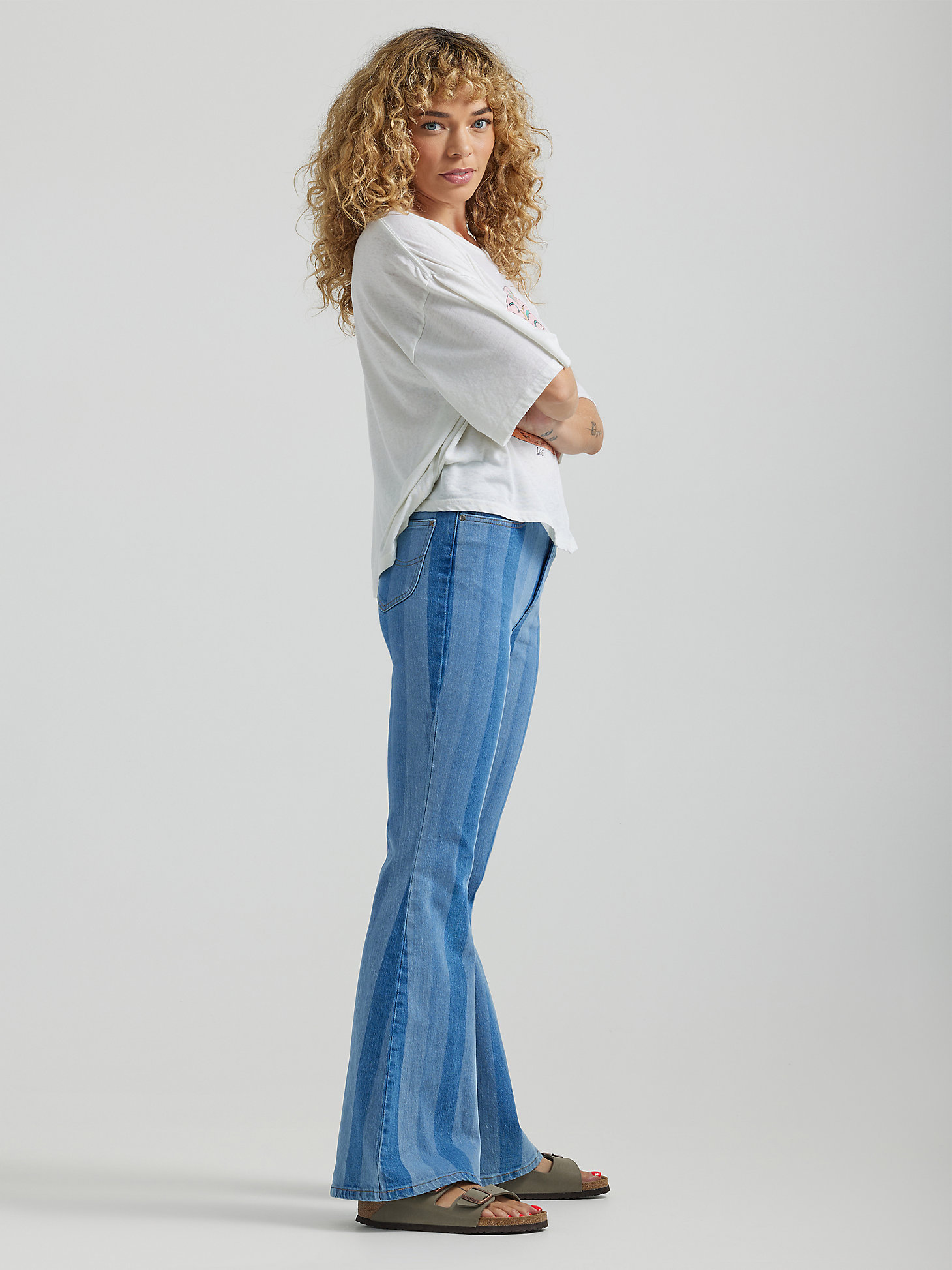 Women's High Rise Striped Flare Jean in Hits of Blue alternative view 2