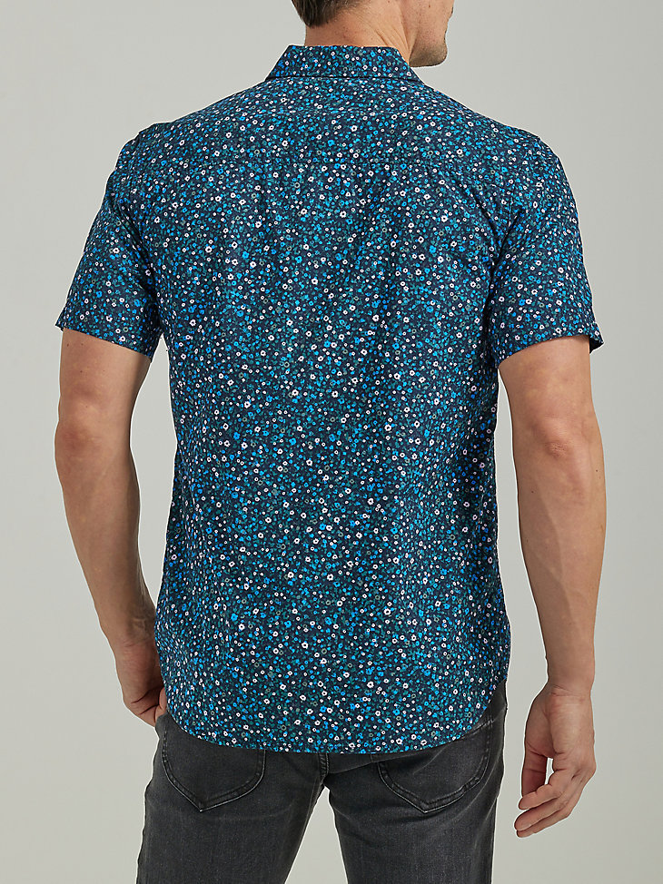 Men's Extreme Motion Short Sleeve Floral Worker Shirt in Rivet Navy Floral Print alternative view