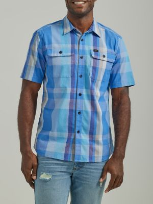 Mens short sleeve hot sale plaid shirt