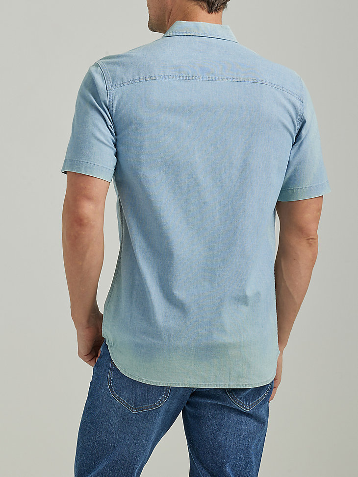 Men's Extreme Motion Short Sleeve Worker Shirt in Light Wash Chambray alternative view
