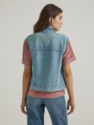 Women's Denim Vest in Frosted Blue M