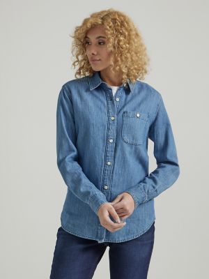 Womens Legendary All Purpose Solid Button Down Denim Shirt