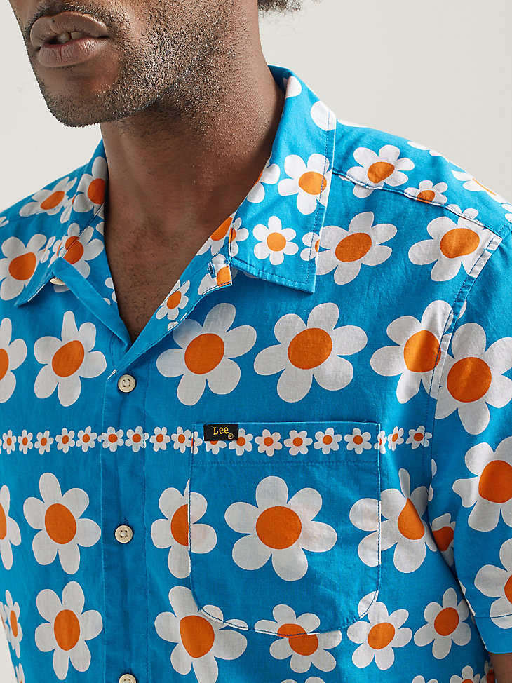 Men's Lee 101 Floral Resort Shirt in Orange Crush alternative view 2
