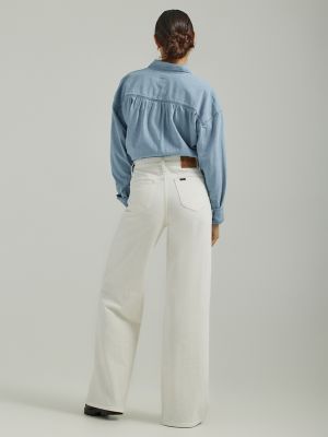 Ribcage Wide Leg Cropped Women's Pants - White