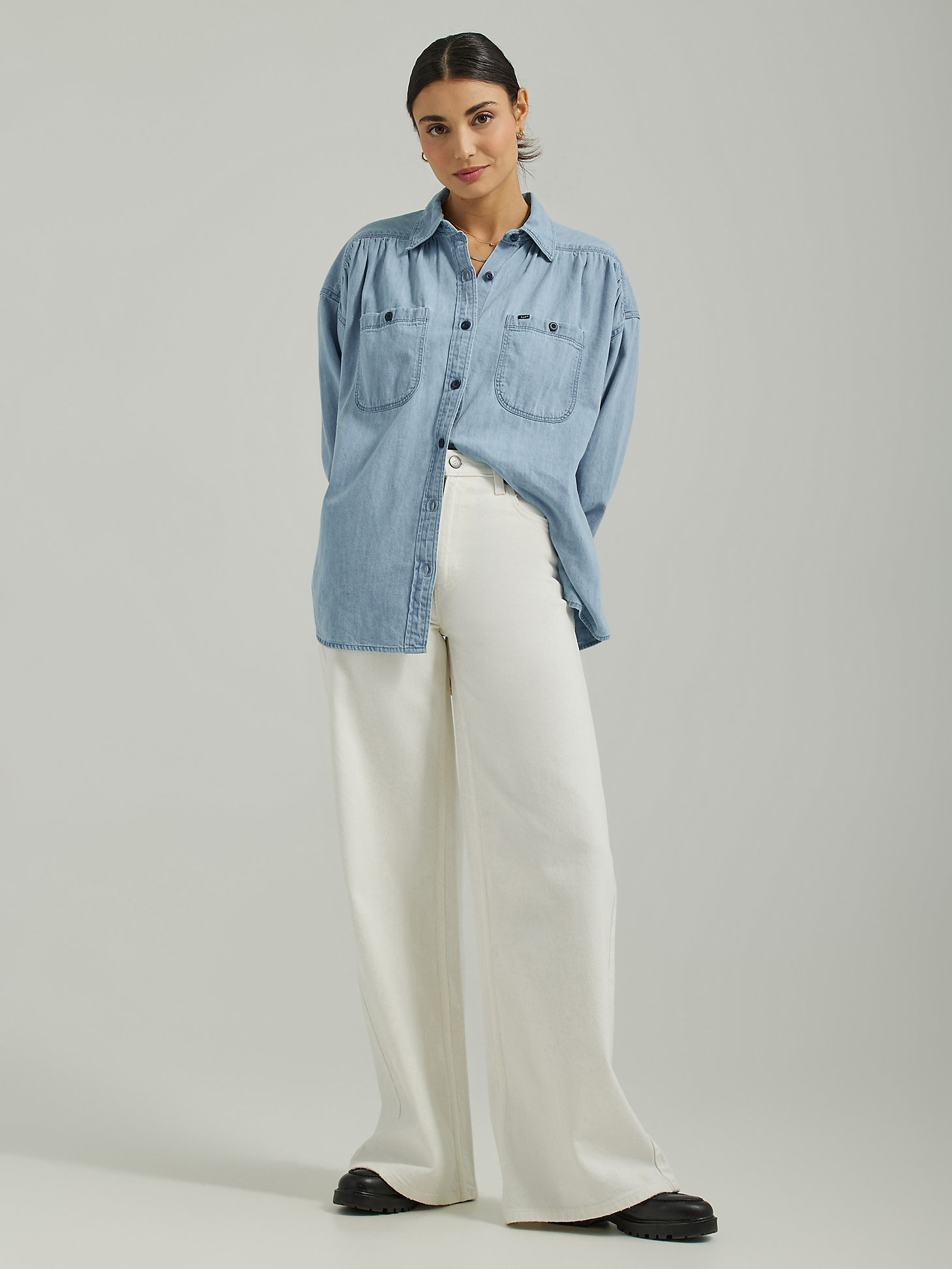 Women's High Rise A-Line Jean in Marble White main view