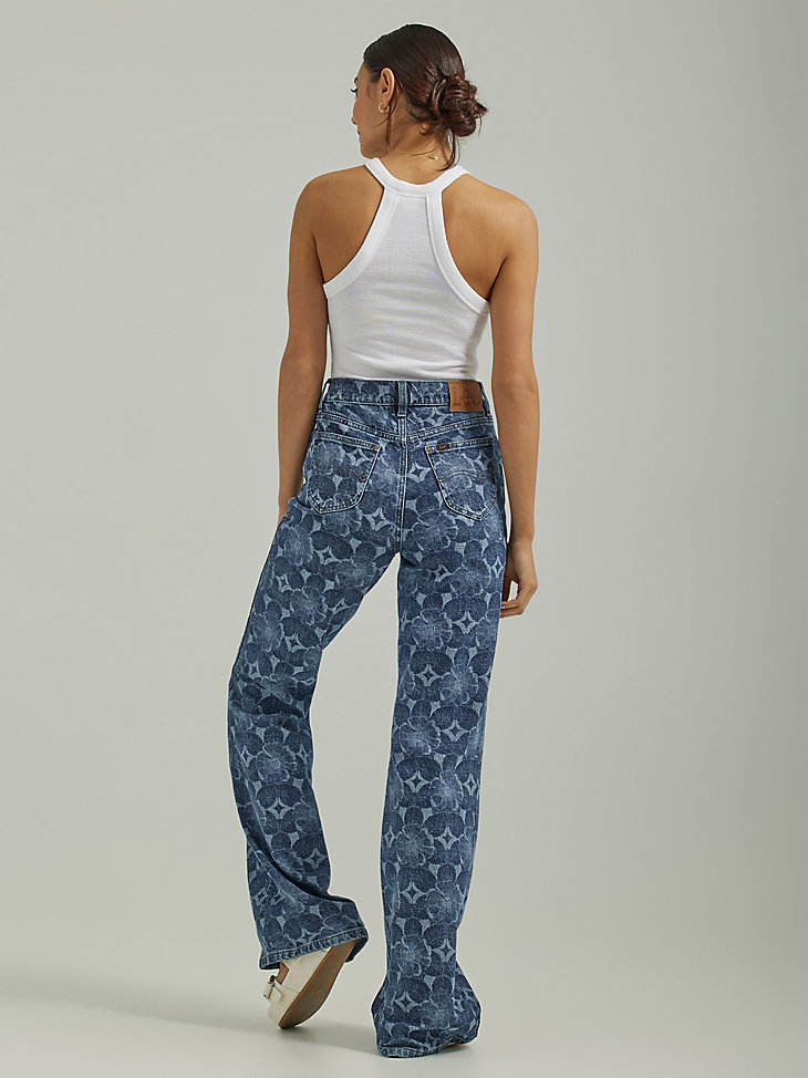 Women's High Rise Lasered Relaxed Flare Jean in Laser Floral alternative view