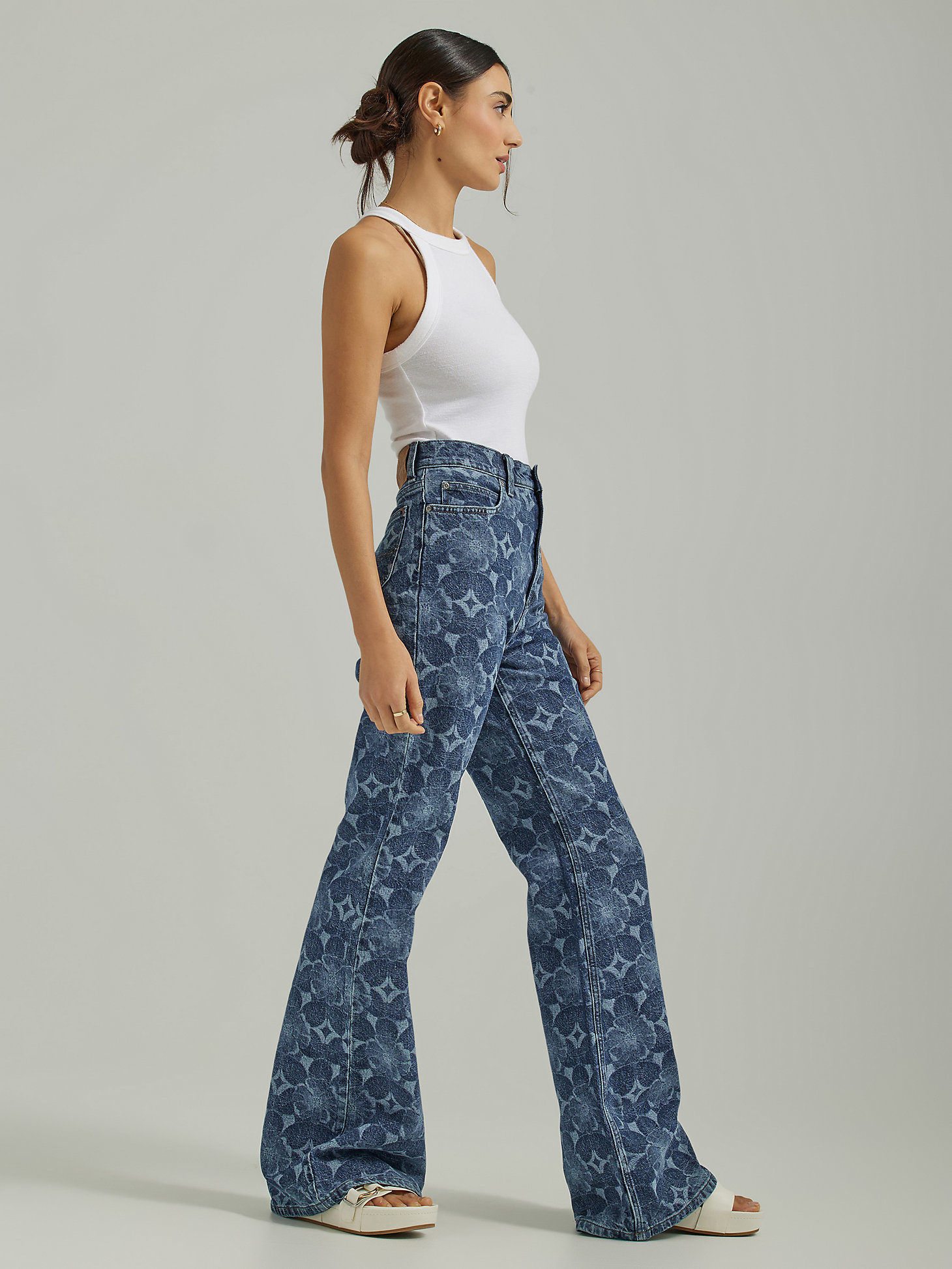Women's High Rise Lasered Relaxed Flare Jean in Laser Floral alternative view 2