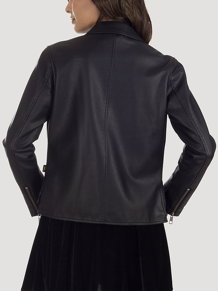 Women's Classic Zip Up Faux Leather Jacket in Black alternative view