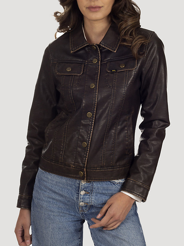 Women's Classic Trucker Faux Leather Jacket