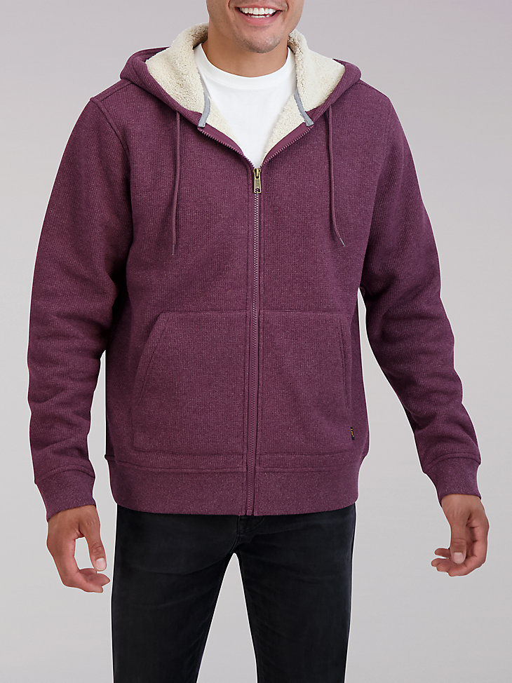 Men's Sherpa Lined Hooded Jacket in Burgundy main view