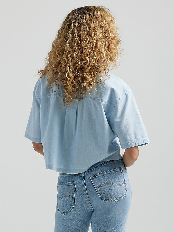 Women's Short Sleeve Souvenir Crop Button Down Shirt in Through The Rinse alternative view
