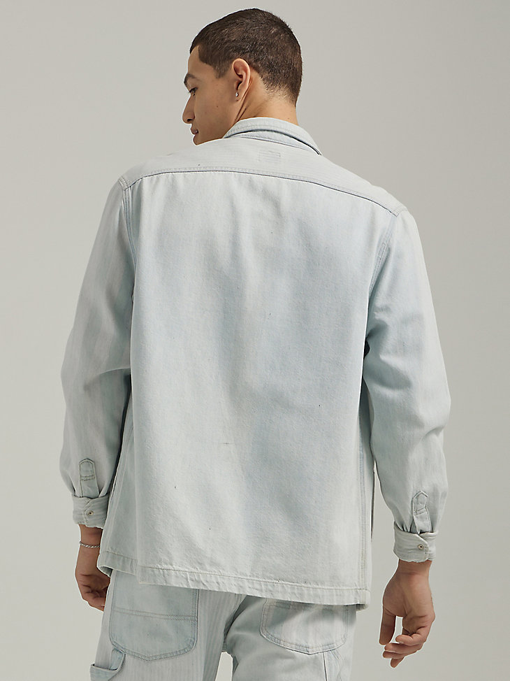Men's Workwear Relaxed Fit Flap Pocket Denim Overshirt in Stripe Mix alternative view