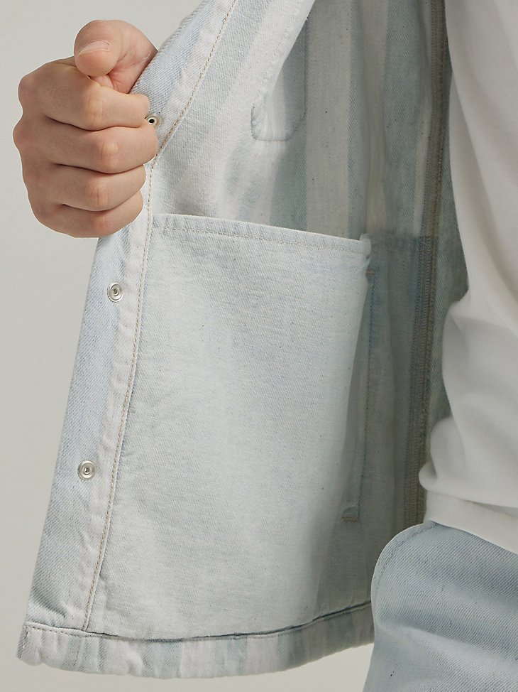 Men's Workwear Relaxed Fit Flap Pocket Denim Overshirt in Stripe Mix alternative view 3