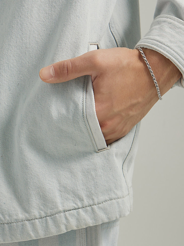 Men's Workwear Relaxed Fit Flap Pocket Denim Overshirt in Stripe Mix alternative view 5