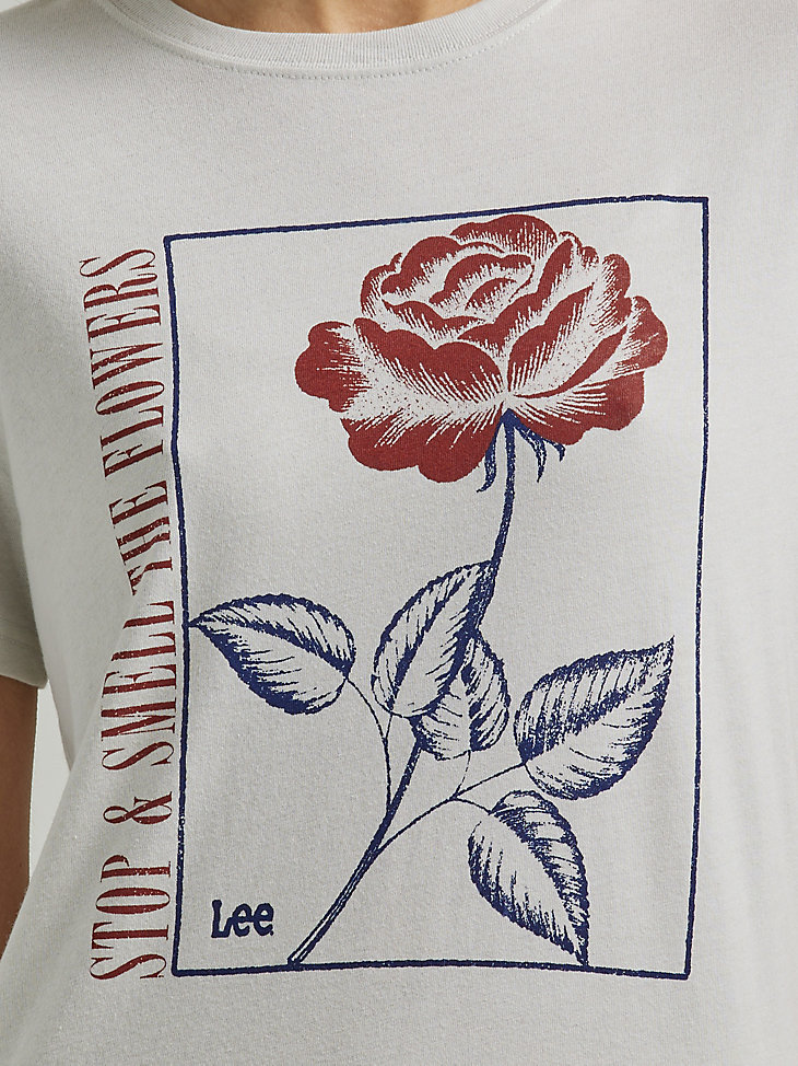 Women's Slim Fit Smell the Flowers Graphic Tee in Lunar Rock