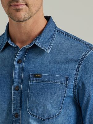 Men's Extreme Motion All Purpose Denim Button Down Shirt in Medium Indigo alternative view 2