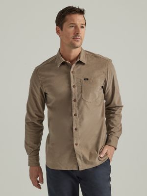 Men's Extreme Motion All Purpose Corduroy Button Down Shirt in Coventry Tan