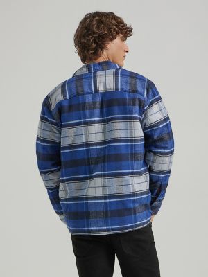 Men's Sherpa Lined Flannel Overshirt in Navy Stratos Plaid