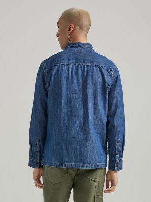 Men's Very Loose Fit Denim Overshirt in Mid Wash