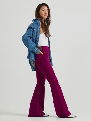 Pink Flare Leg Pants High Rise Corduroy