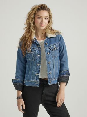 Womens fleece lined outlet denim jacket