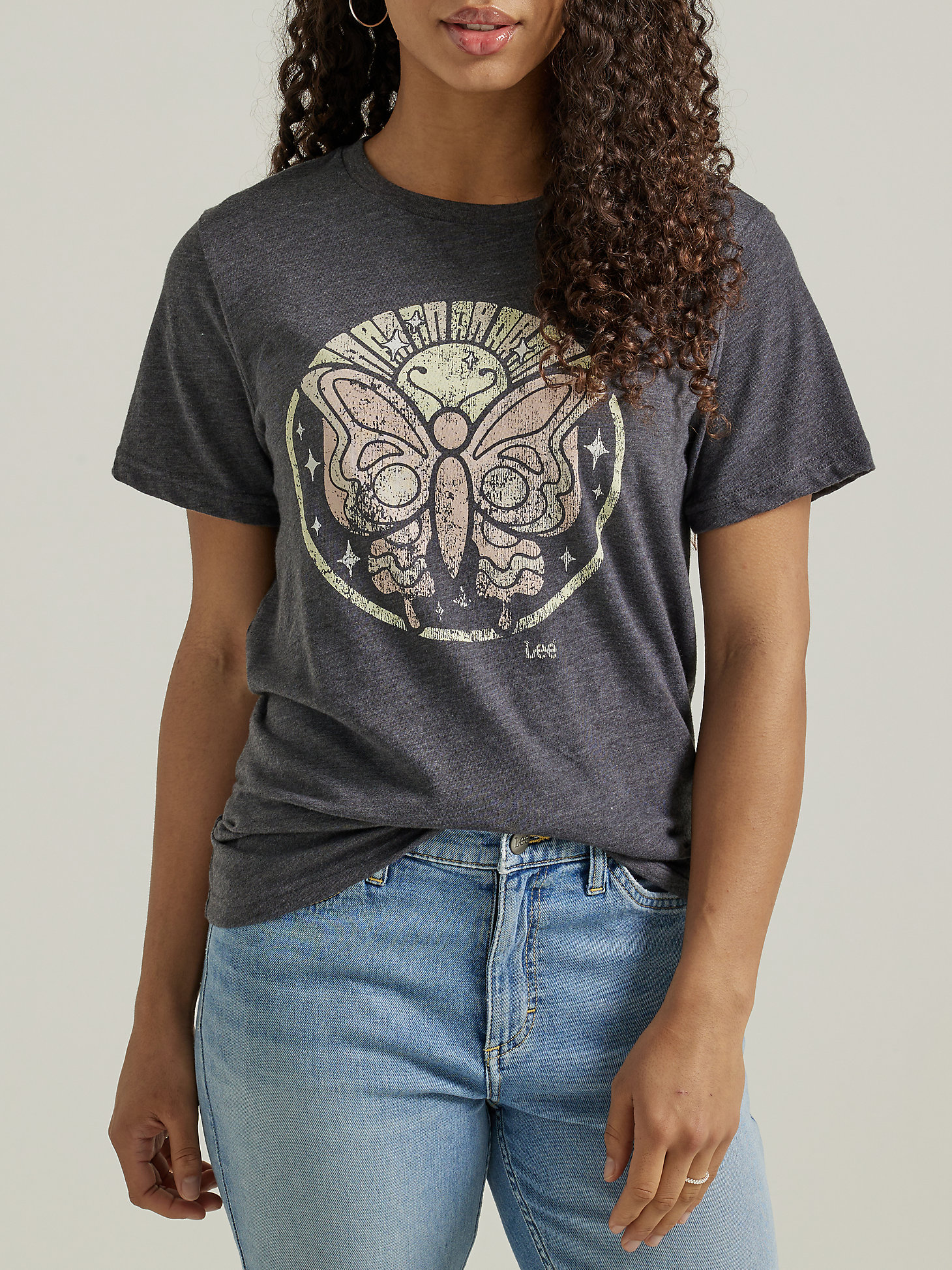 Women's Butterfly Graphic Tee in Charcoal Heather main view