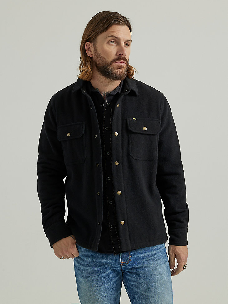 Men's Lee 101 Wool Overshirt in Washed Black main view