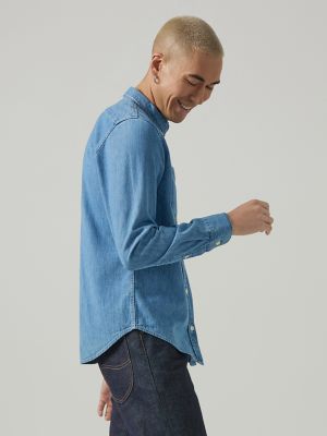 Men's Lee Denim Button Down Shirt in Shasta Blue