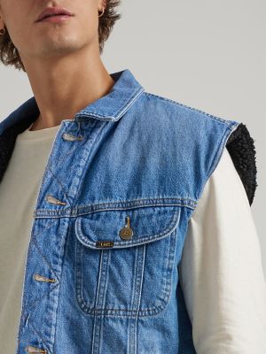 Men's Relaxed Sherpa Lined Rider Vest in Setlist Blue