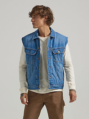 Men's Relaxed Sherpa Lined Rider Vest in Setlist Blue