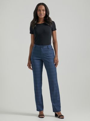 Women's Wrinkle Free Relaxed Fit Straight Leg Pant in Navy Insignia Plaid