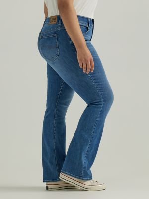 Lee Womens Petite Stretch Pull-On Bootcut Jeans 