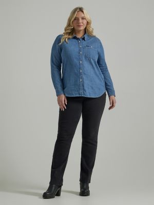 Plus size denim hot sale button up shirt