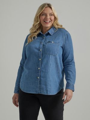 Women's Legendary All Purpose Denim Button Down Shirt (Plus) in Mid Wash  Denim