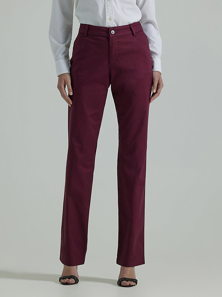 Women's Wrinkle Free Relaxed Fit Straight Leg Pant (Petite) in Rodeo Red main view