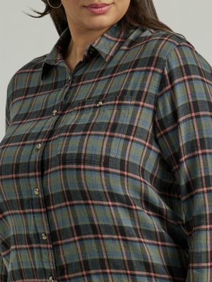 Green plaid button down hot sale shirt