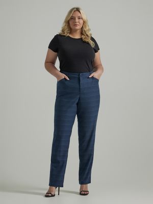 Women's Wrinkle Free Relaxed Fit Straight Leg Pant (Plus) in Navy Insignia  Plaid